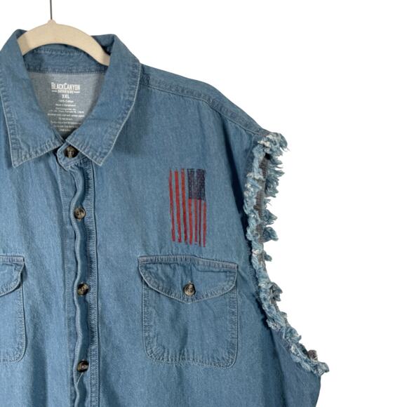 Black Canyon Outfitters Sleeveless Button Up Shirt Blue Chambray Biker Size 3XL - Picture 3 of 5